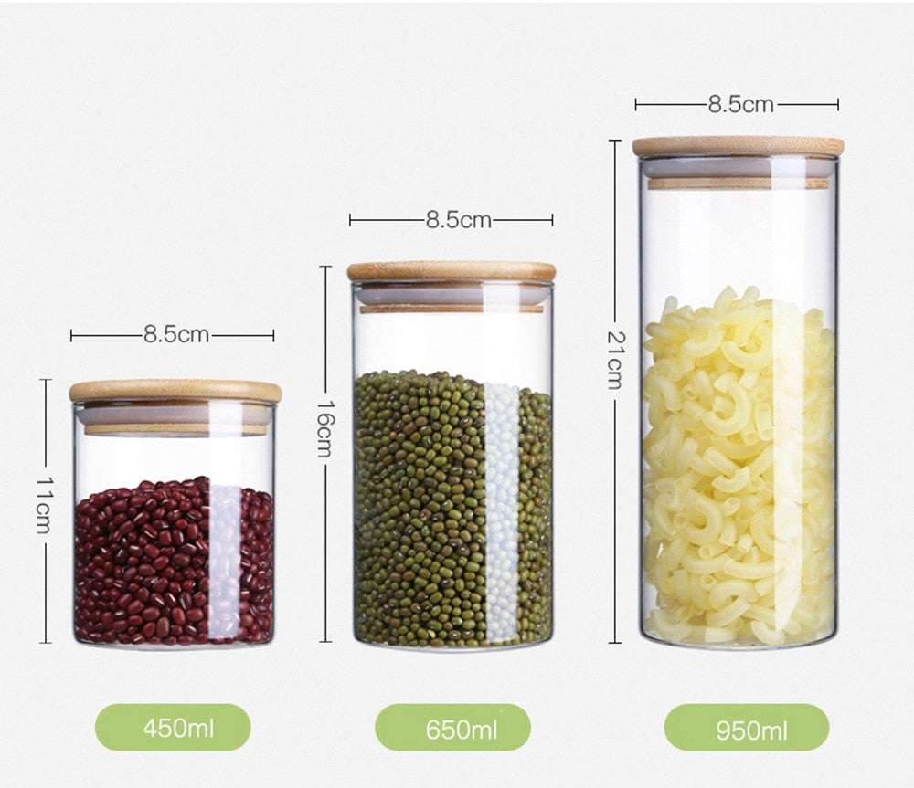 Glass Jar With Bamboo Lid Food Candy Storage Bottles Tea Container