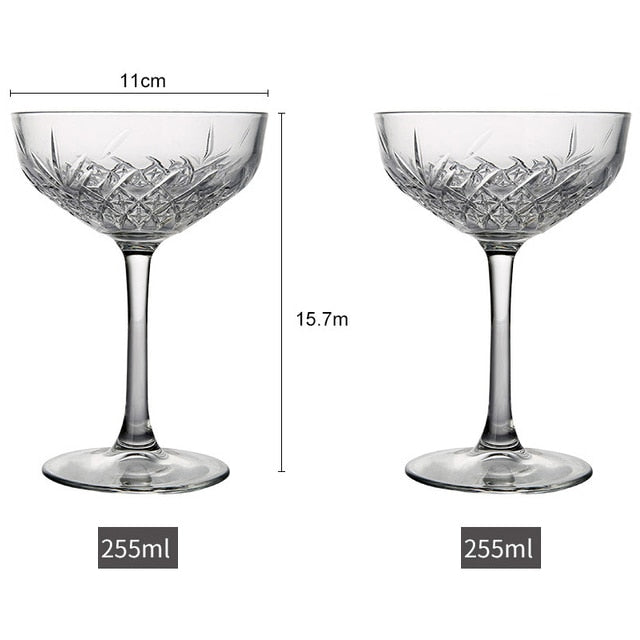 European Carved Wide Mouth Champagne Glass Martini Goblet