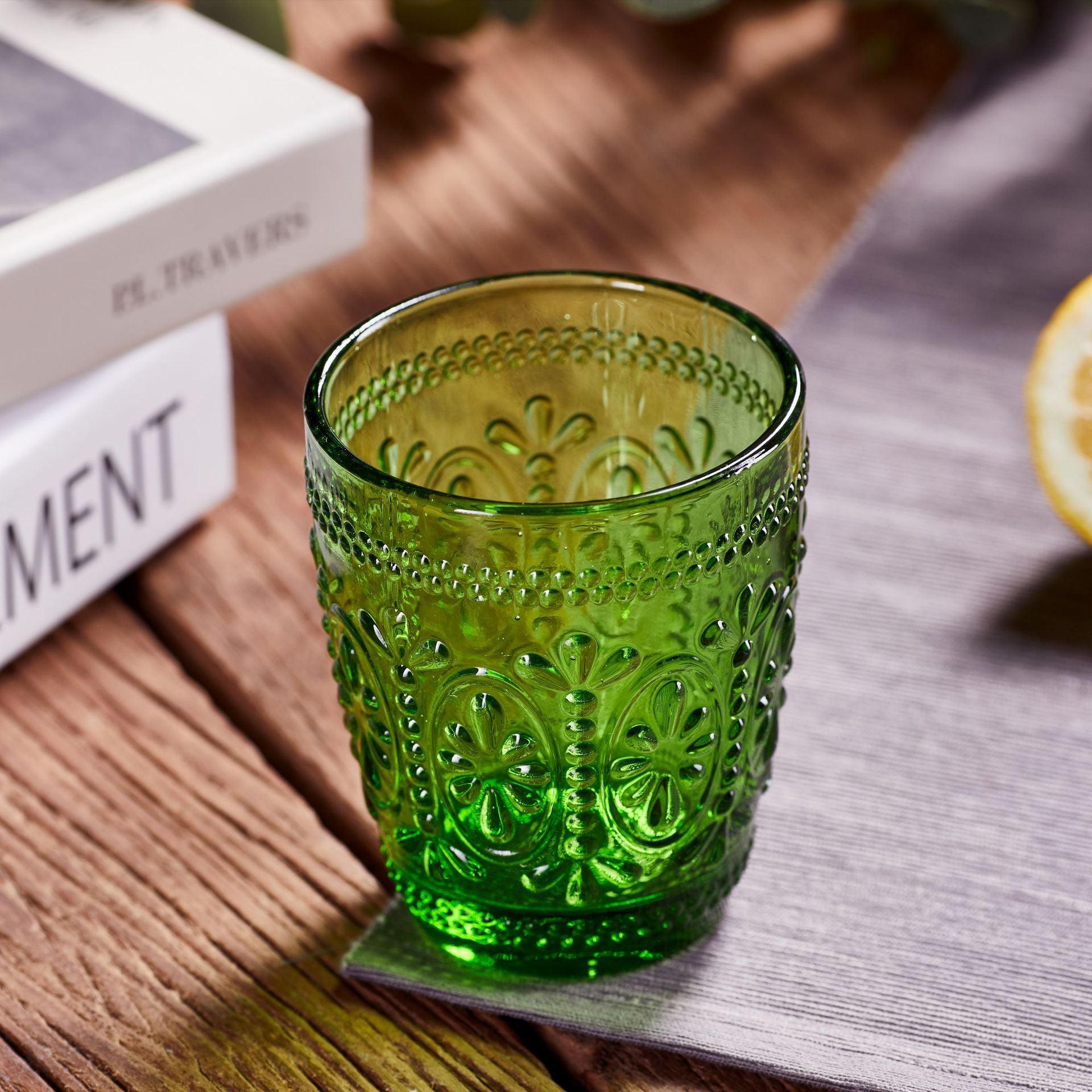 Multicolor Glass Cup Embossed Drinking Glasses